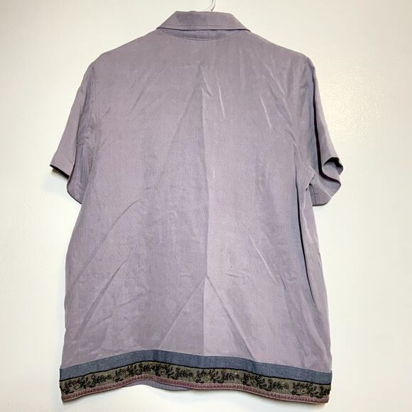 Earth Song Button Down Shirt 100% Tencel Embroidered Hem Collared Medium - Picture 5 of 5